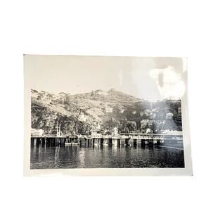 Vtg Pier with Mountain View Original Monochrome Photography Found Snapshot 1940s